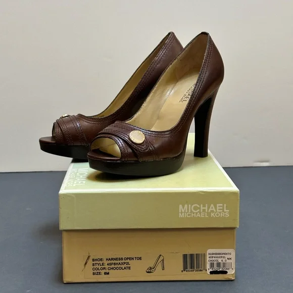 Michael Kors "Harness Open Toe" Chocolate Heels - Picture 12 of 12